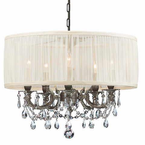 5 Light Pewter Traditional Mini Chandelier Draped In Clear Hand Cut Crystal - C193-5535-PW-SAW-CLM