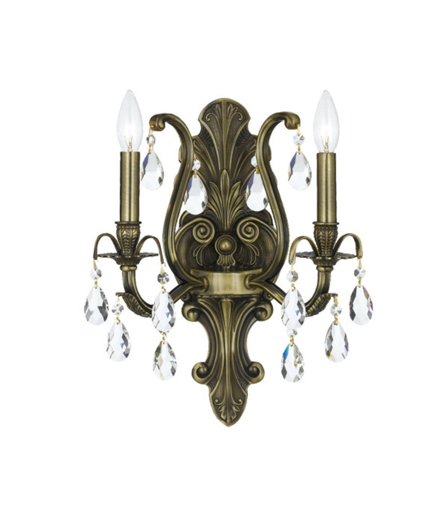 2 Light Antique Brass Crystal Sconce Draped In Clear Swarovski Strass Crystal - C193-5563-AB-CL-S