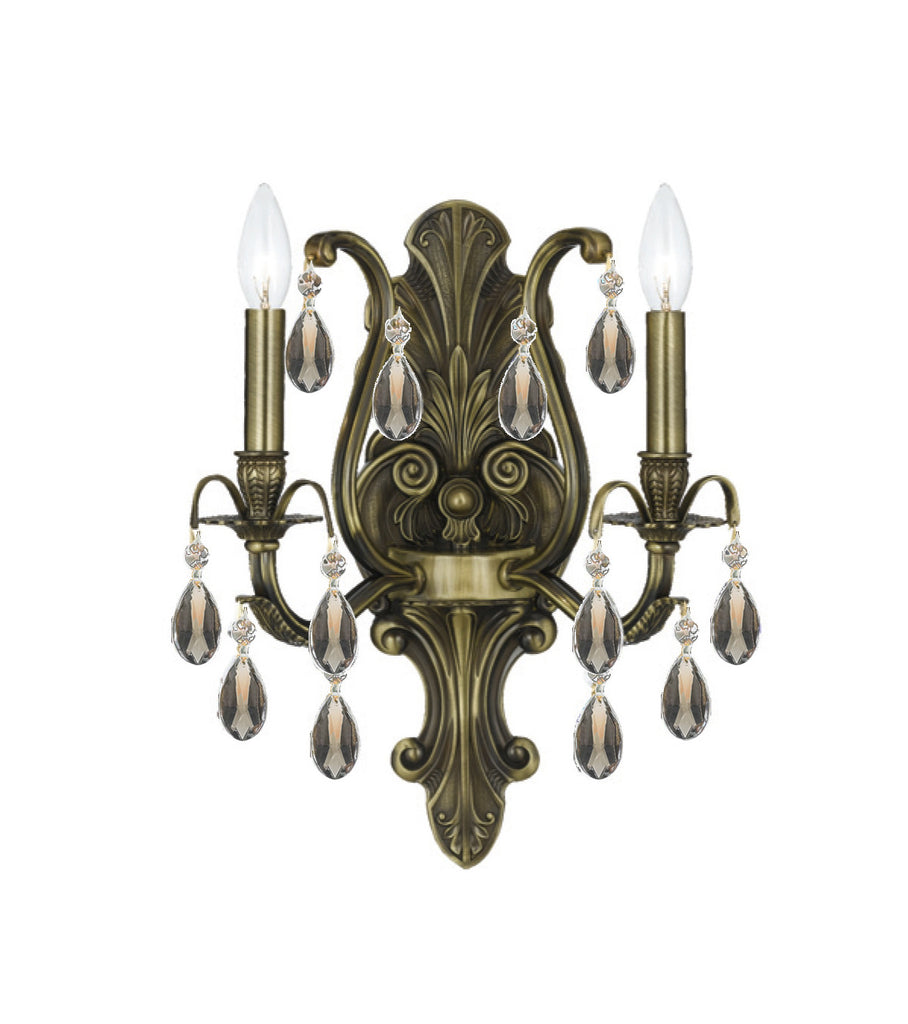 2 Light Antique Brass Crystal Sconce Draped In Golden Teak Hand Cut Crystal - C193-5563-AB-GT-MWP