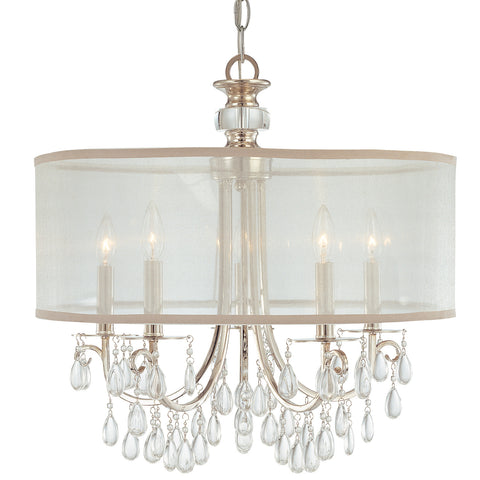 5 Light Polished Chrome Transitional Chandelier Draped In Clear Smooth Teardrop Almond Crystal - C193-5625-CH