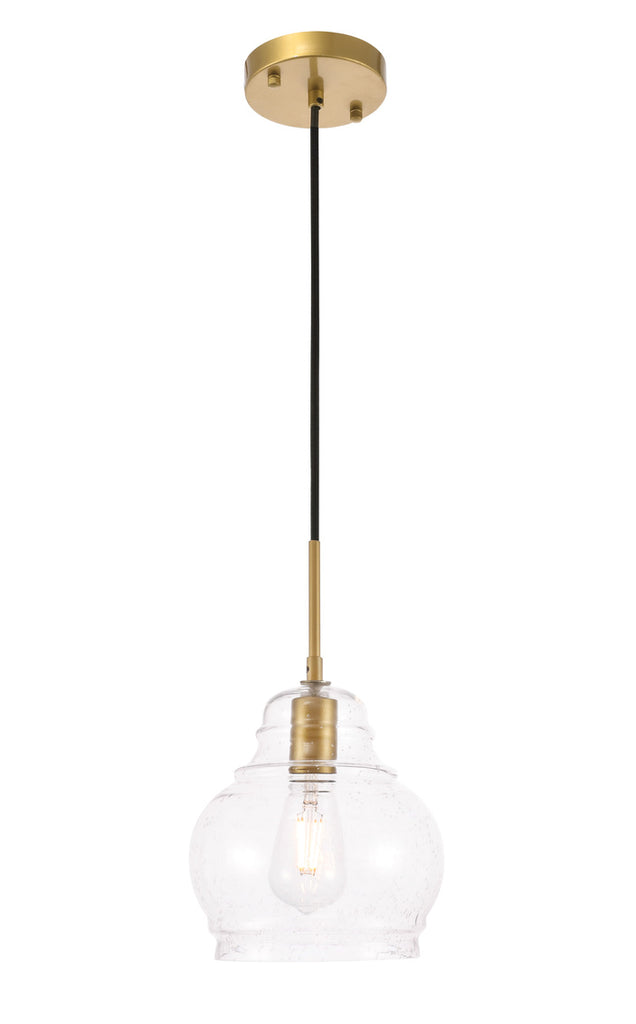 ZC121-LD6200BR - Living District: Pierce 1 light Brass and Clear seeded glass pendant