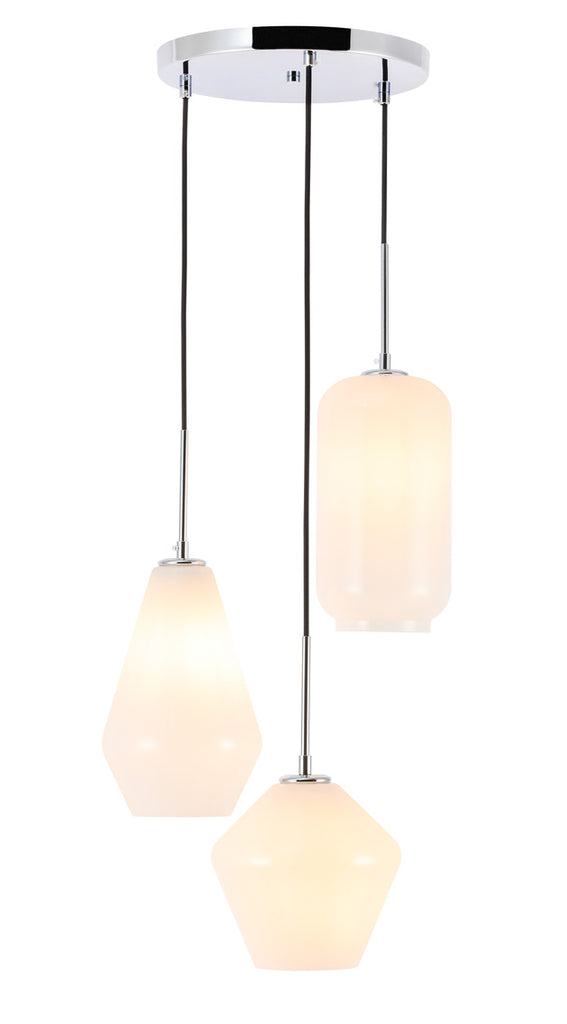 ZC121-LD2269C - Living District: Gene 3 light Chrome and Frosted white glass pendant