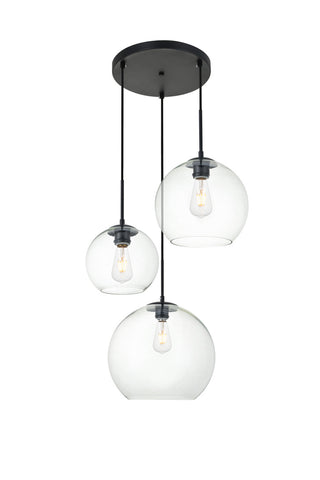 ZC121-LD2218BK - Living District: Baxter 3 Lights Black Pendant With Clear Glass