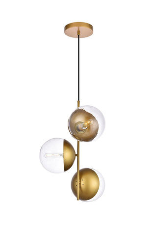 ZC121-LD6127BR - Living District: Eclipse 3 Lights Brass Pendant With Clear Glass