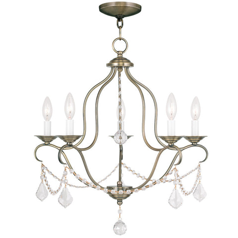 Livex Chesterfield 5 Light Antique Brass Chandelier - C185-6435-01