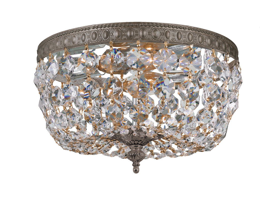 2 Light English Bronze Traditional Ceiling Mount Draped In Clear Hand Cut Crystal - C193-710-EB-CL-MWP