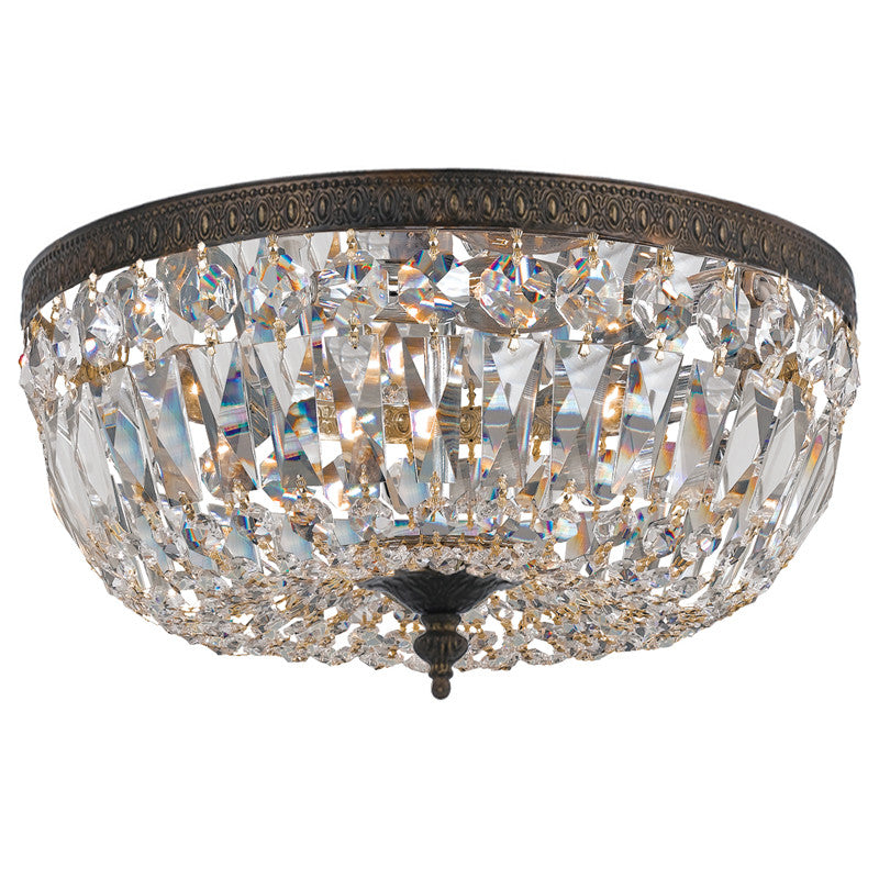 3 Light English Bronze Traditional Ceiling Mount Draped In Clear Swarovski Strass Crystal - C193-716-EB-CL-S