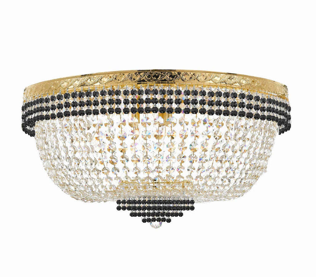 Nail Salon French Empire Crystal Flush Chandelier Lighting Dressed with Jet Black Crystal Balls - Great for The Dining Room, Foyer, Entryway and More! H 20" W 36" 25 Lights - G93-B75/FLUSH/CG/4199/25