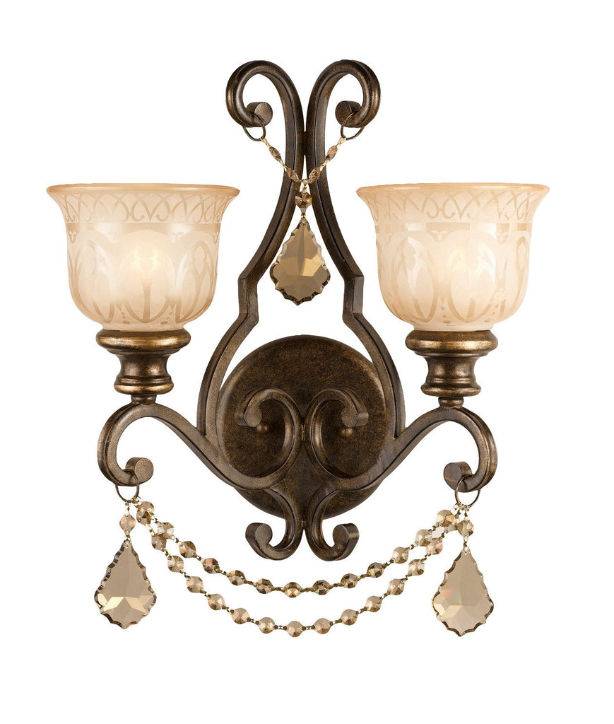 2 Light Bronze Umber Traditional Sconce Draped In Golden Teak Swarovski Crystal - C193-7502-BU-GTS