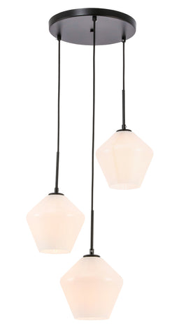 ZC121-LD2259BK - Living District: Gene 3 light Black and Frosted white glass pendant