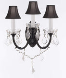 Wrought Iron Wall Sconce Crystal Wall Sconces Lighting W 11.5" H 14" D 17" w/Black Shades - G83-BLACKSHADES/3/556