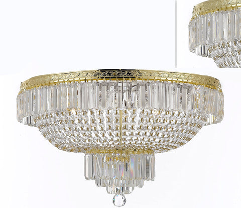 French Empire Crystal Semi Flush Basket Chandelier Chandeliers Lighting H18"XW24" - F93-B102/FLUSH/CG/870/9