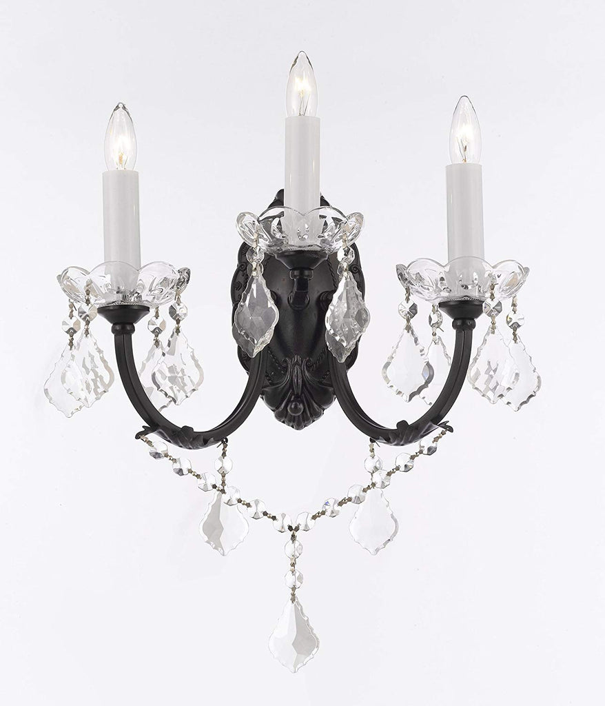 Swarovski Crystal Trimmed Wrought Iron Wall Sconce! W 11.5" H 14" D 17" - G83-3/556SW