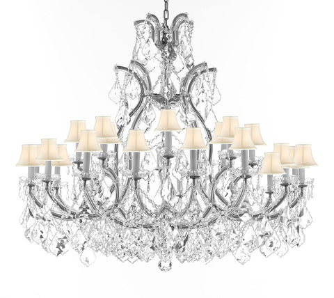 Crystal Chandelier Lighting Chandeliers H41" XW46" Great for the Foyer, Entry Way, Living Room, Family Room and More w/White Shades - A83-B62/CS/WHITESHADES/52/2MT/24+1