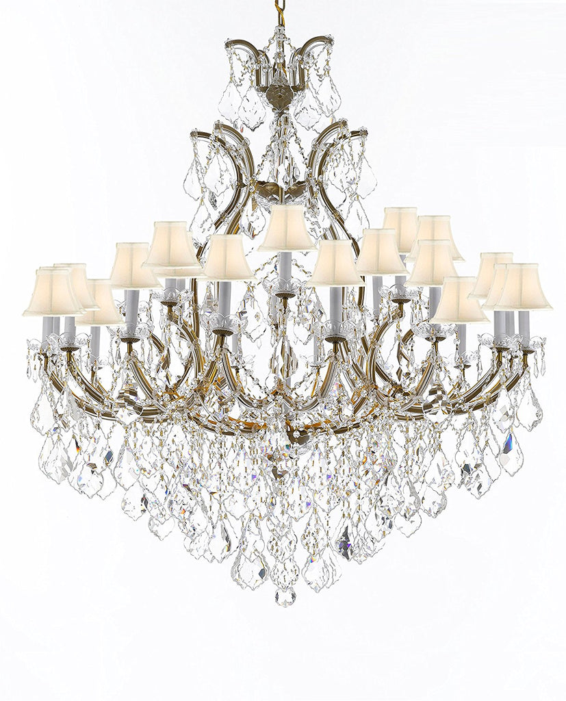 Swarovski Crystal Trimmed Chandelier Lighting Chandeliers H52" X W46" Dressed with Large, Luxe Crystals - Great for the Foyer, Entry Way, Living Room, Family Room and More w/White Shades - A83-B90/WHITESHADES/52/2MT/24+1SW