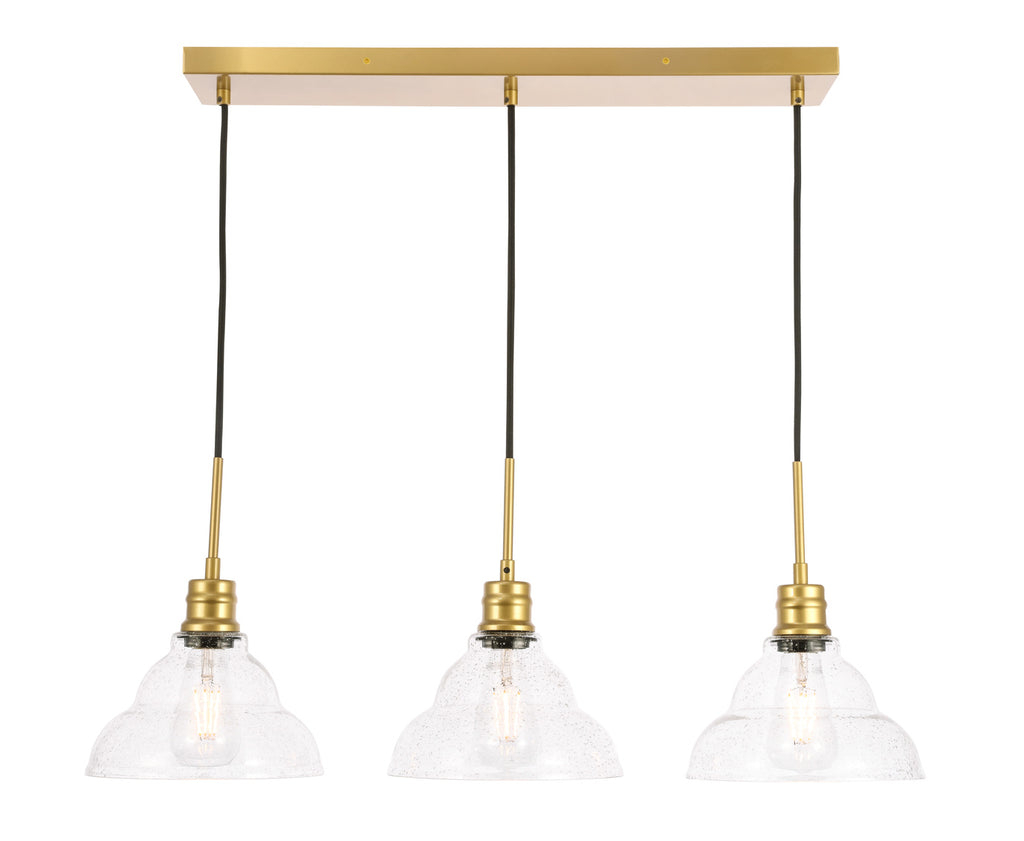 ZC121-LD6224BR - Living District: Clive 3 light Brass and Clear seeded glass pendant