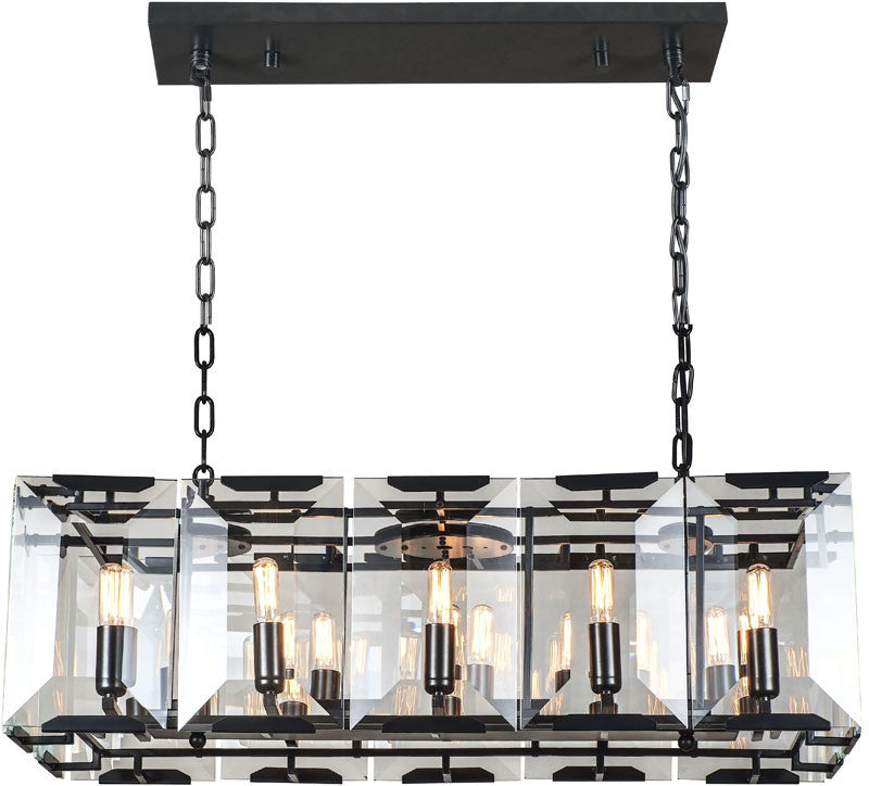 C121-1212D34FB By Elegant Lighting - Monaco Collection Flat Black (Matte) Finish 10 Lights Pendant Lamp