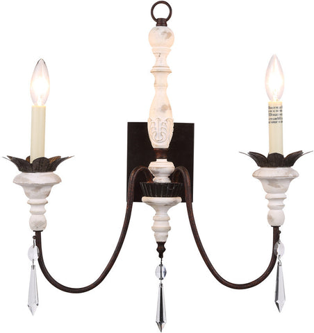 C121-1431W12AW By Elegant Lighting - Mystic Collection Antique White Finish 2 Lights Wall Sconce