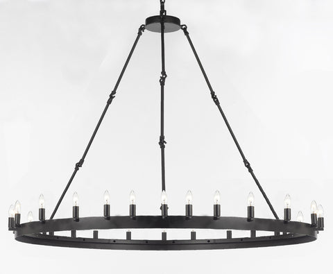 Wrought Iron Vintage Barn Metal Castile One Tier Chandelier Chandeliers Industrial Loft Rustic Lighting W 63" H 49" - G7-3428/30