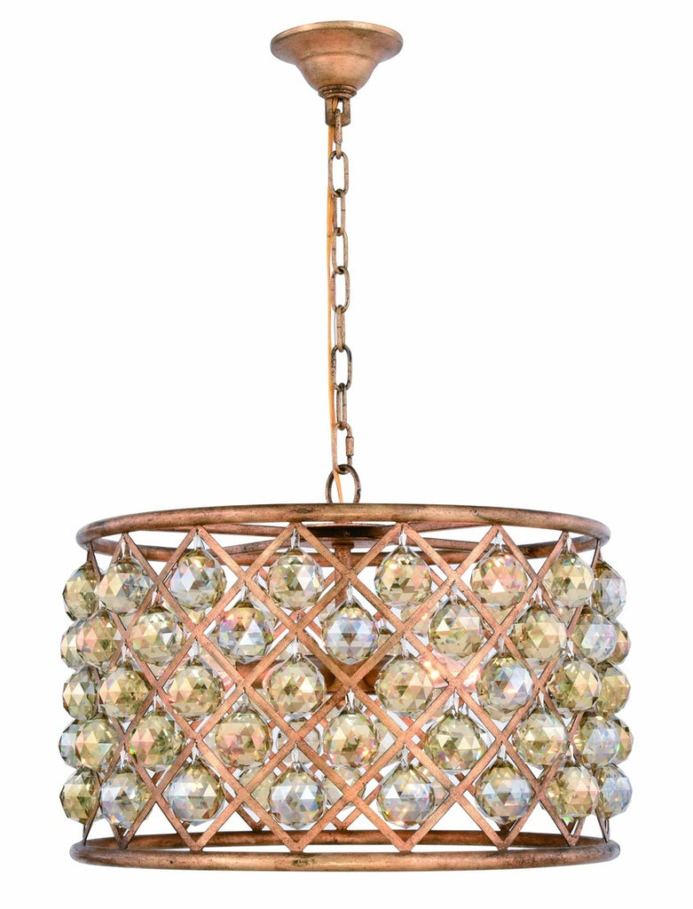 ZC121-1206D20GI-GT/RC - Urban Classic: Madison 6 light Golden Iron Pendant Golden Teak (Smoky) Royal Cut Crystal