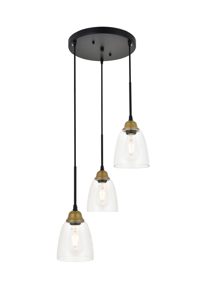 ZC121-LD4013D16BRB - Living District: Felicity 3 light brass and black Pendant