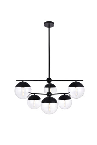 ZC121-LD6141BK - Living District: Eclipse 6 Lights Black Pendant With Clear Glass