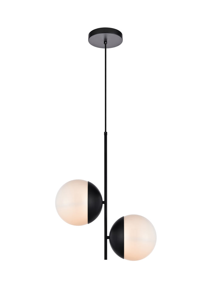 ZC121-LD6116BK - Living District: Eclipse 2 Lights Black Pendant With Frosted White Glass